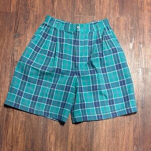Toby 90s High Waisted Green and Blue Plaid Shorts